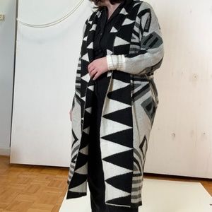 ANTHROPOLOGIE Geometric Knit Long Duster Kimono Cardigan Sweater OS